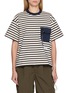 AND WANDER Striped Contrast Panel Cotton T-Shirt
