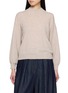 JOVENS Long Balloon Sleeve Mock Neck Chunky Ribbed Cashmere Knit Top