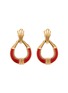 LANE CRAWFORD VINTAGE ACCESSORIES 1980's Gold Toned Enamel Tear Drop Hoop Clip On Earrrings