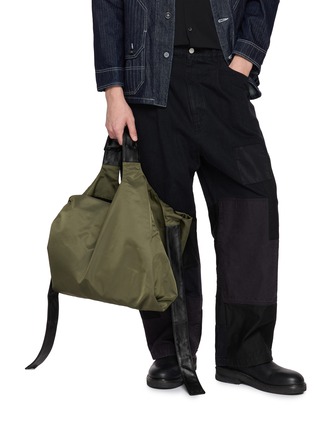 Back View - Click To Enlarge - DISCORD YOHJI YAMAMOTO - Leather Trim Patch Dot Tote Bag