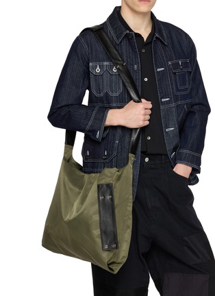 Figure View - Click To Enlarge - DISCORD YOHJI YAMAMOTO - Leather Trim Patch Dot Tote Bag