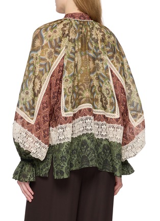 Back View - Click To Enlarge - INTO THE EAST - Square Wallpaper Lace Bubble Sleeve Top