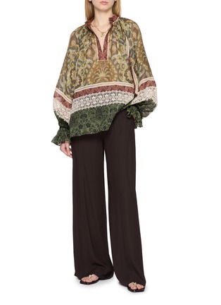 Figure View - Click To Enlarge - INTO THE EAST - Square Wallpaper Lace Bubble Sleeve Top