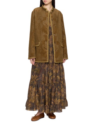 Figure View - Click To Enlarge - INTO THE EAST - Floral Ribbon Edge Velvet Coat