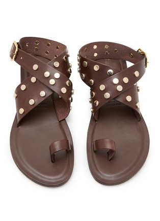Detail View - Click To Enlarge - STRINGART - Studded Toe Ring Leather Sandals