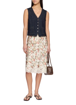 Figure View - Click To Enlarge - DÔEN - Elowette Floral Lace Hem Silk Satin Midi Skirt