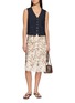 Figure View - Click To Enlarge - DÔEN - Elowette Floral Lace Hem Silk Satin Midi Skirt