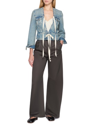 Figure View - Click To Enlarge - MAISON MARGIELA - Raw Edge V-Neck Ribbon Tie Denim Jacket