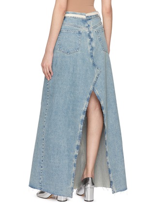 Back View - Click To Enlarge - MAISON MARGIELA - Frayed Panel Cotton Denim Long Skirt