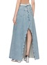Back View - Click To Enlarge - MAISON MARGIELA - Frayed Panel Cotton Denim Long Skirt
