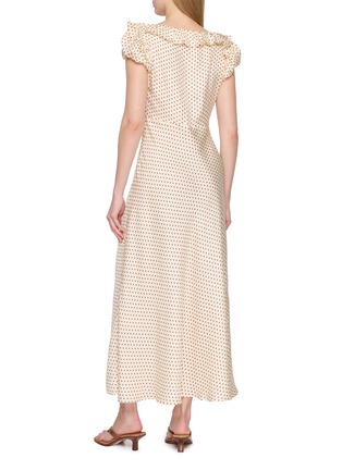 Back View - Click To Enlarge - DÔEN - Ruffle Neck Polka Dot Dress