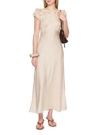 Figure View - Click To Enlarge - DÔEN - Ruffle Neck Polka Dot Dress