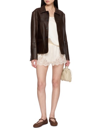 Figure View - Click To Enlarge - DÔEN - Iona Lace Trim Silk Satin Shorts