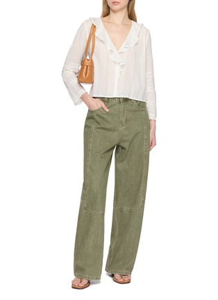 Figure View - Click To Enlarge - DÔEN - Hugette Long Sleeve Ruffled Lace Trim Top