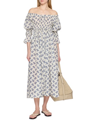 Figure View - Click To Enlarge - DÔEN - Kaira Floral Puff Sleeve Midi Dress