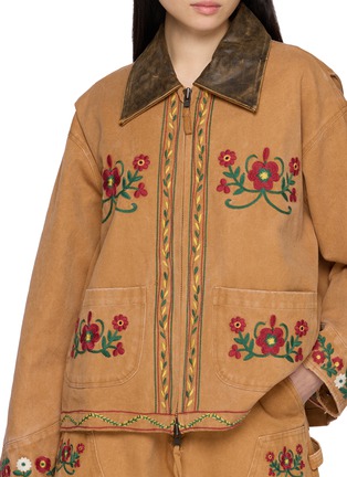  - FOUND - Floral Embroidered Leather Collar Cotton Canvas Work Jacket