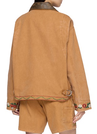Back View - Click To Enlarge - FOUND - Floral Embroidered Leather Collar Cotton Canvas Work Jacket