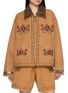 FOUND Floral Embroidered Leather Collar Cotton Canvas Work Jacket