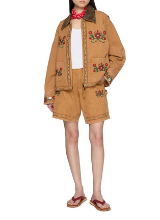 Figure View - Click To Enlarge - FOUND - Floral Embroidered Cotton Canvas Shorts