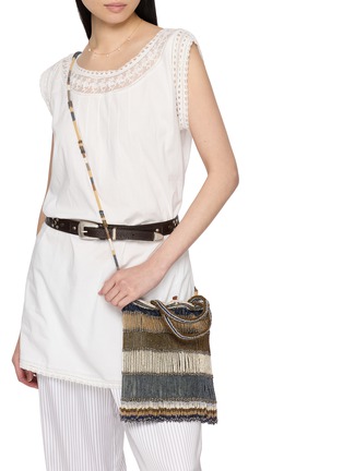 Front View - Click To Enlarge - IMAYIN - Monstera Beaded Cotton Carryall Bag