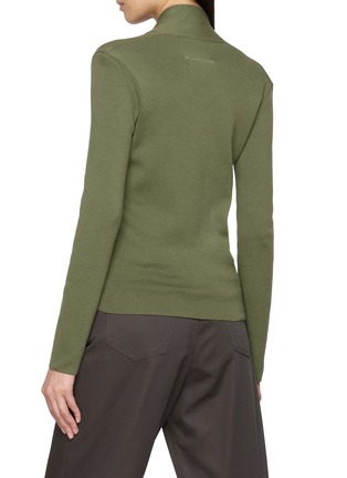 Back View - Click To Enlarge - MM6 MAISON MARGIELA - Trompe-l'œil Patch Pocket V-Neck Cotton Knit Top