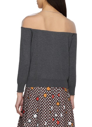 Back View - Click To Enlarge - MM6 MAISON MARGIELA - Hanging Sheer Overlay Off Shoulder Cardigan