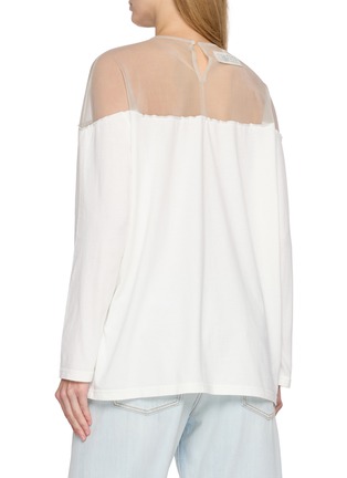 Back View - Click To Enlarge - MM6 MAISON MARGIELA - Long Sleeve Hanging Stockman Logo Sheer Panel Top