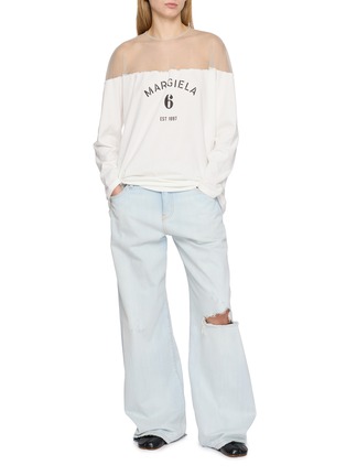 Figure View - Click To Enlarge - MM6 MAISON MARGIELA - Long Sleeve Hanging Stockman Logo Sheer Panel Top