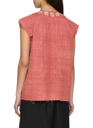 Back View - Click To Enlarge - KARTIK RESEARCH - Kantha Embroidered Frayed Trim Cotton Vest