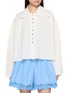 EENK Pleated Cape Layer Button Up Shirt