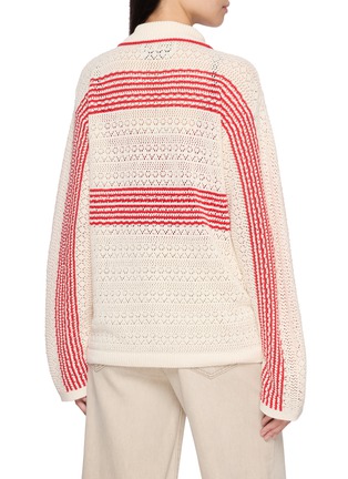 Back View - Click To Enlarge - EENK - Two Tone Openwork Stripe Knit Cardigan