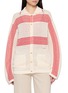 EENK Two Tone Openwork Stripe Knit Cardigan