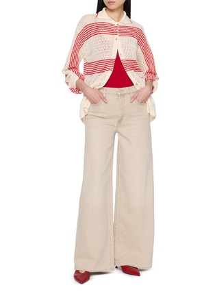 Figure View - Click To Enlarge - EENK - Two Tone Openwork Stripe Knit Cardigan