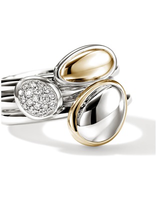 Detail View - Click To Enlarge - JOHN HARDY - Pebble Diamond 14K Gold Sterling Silver Stack Ring Set of 3 — Size 7