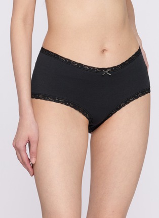 Figure View - Click To Enlarge - SKIMS - Lightweight Cotton Lace Trim Boy Shorts