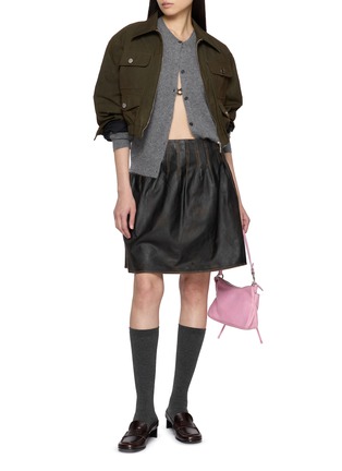 Figure View - Click To Enlarge - SHUSHU/TONG - Low Waist Pleated Leather Mini Skirt