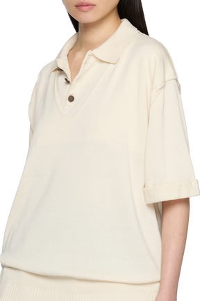  - SONIA CARRASCO - Ribbed Hem Polo Knit Top