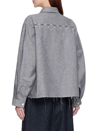 Back View - Click To Enlarge - LAOWLA - Floral Embroidery Frayed Trim Cotton Linen Silk Jacket