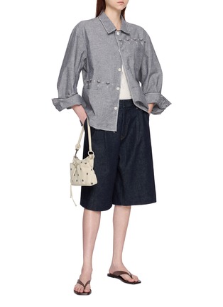 Figure View - Click To Enlarge - LAOWLA - Floral Embroidery Frayed Trim Cotton Linen Silk Jacket