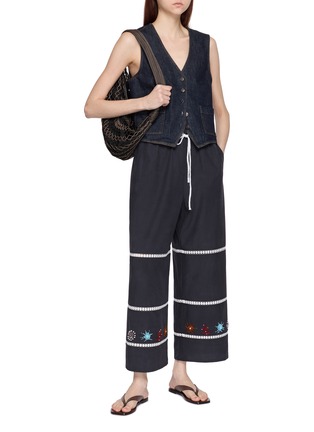 Figure View - Click To Enlarge - LAOWLA - Lace Panel Bead Embroidery Pants
