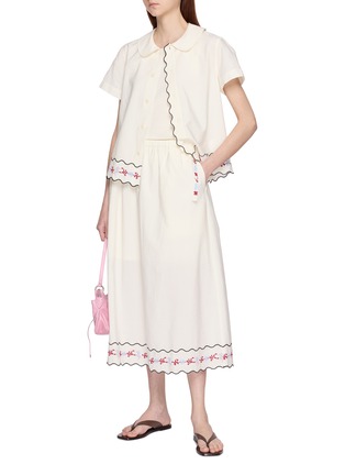Figure View - Click To Enlarge - LAOWLA - Floral Embroidery Elasticated Waistband Midi Skirt