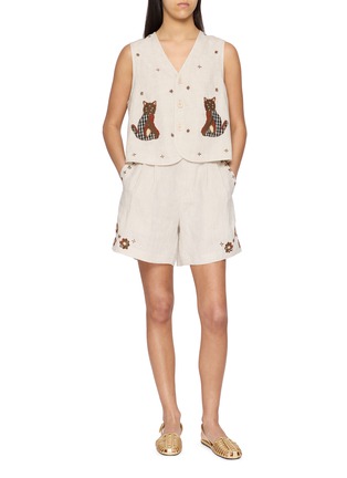 Figure View - Click To Enlarge - LAOWLA - Hand Embroidered Linen Shorts