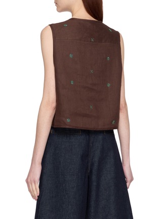 Back View - Click To Enlarge - LAOWLA - Palm Tree Hand Embroidered Linen Vest
