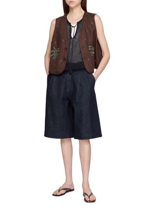 Figure View - Click To Enlarge - LAOWLA - Palm Tree Hand Embroidered Linen Vest