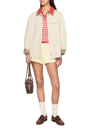Figure View - Click To Enlarge - GUEST IN RESIDENCE - Gingham Shrunken Silk Linen Polo Shirt