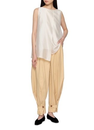 Figure View - Click To Enlarge - LAMRONS - Cropped Button Hem Cotton Silk Balloon Pants