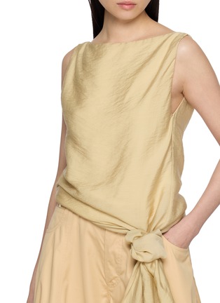  - LAMRONS - Sleeveless Knot Front Boat Neck Top