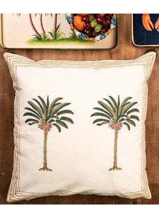 Detail View - Click To Enlarge - LES OTTOMANS - Palms Hand Printed Cotton Cushion