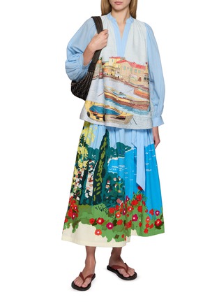 Figure View - Click To Enlarge - MII - Harbour Landscape Kantha Embroidered Panel Shirt