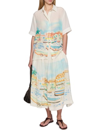 Figure View - Click To Enlarge - MII - Harbour Landscape Printed Silk Skirt
